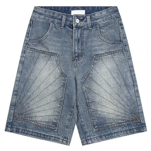 Premium Stylish Panel Design Jorts 100% Cotton Breathable Stonewashed Men's Denim Shorts 2025 Custom Casual Summer Hip Hop Rivet