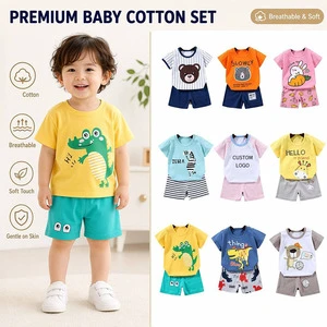 Summer Fashion New Style Casual Two-Piece Suit for Boys Cotton Short Sleeve Shorts with Cartoon Pattern