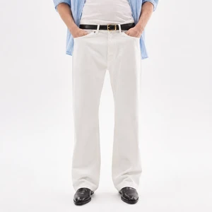 Straight Leg Men's Jeans 100% Cotton White Denim Vintage Wash Mid Waist Casual Pants Custom Logo
