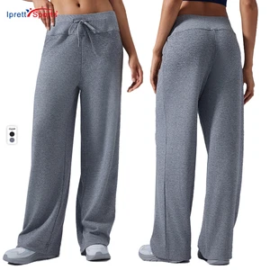 Summer Casual Loose Flare Sport Pants Drawstring Drape Breathable Four Way Stretch Active Wear for Women