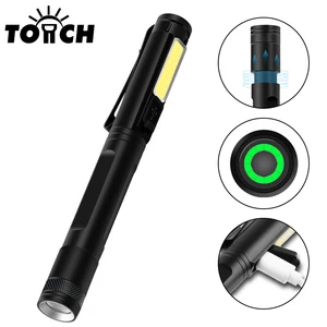 Aluminum Alloy High Lumen Rechargeable LED Flashlight Bright Torch Lamp Garage Outdoor Portable COB Pocket Penlight Worklight