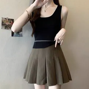 2026 Summer Women Slim Camisole Tank Top, Solid Color Sleeveless Polyester Layering Vest Cropped Slim Fit Daily Outerwear