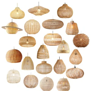 Wholesale Modern Rattan Bamboo Ceiling Chandelier Pendant Lamp Energy Saving Light Customizable Size Warm White Home Office