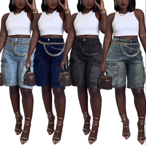 2025 Summer Jeans Pockets Shorts for Women Denim Oversize Designer Denim Overall Shorts