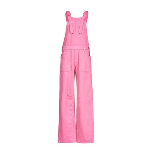 New Design Custom Pink Color Adjustable Straps Denim Fabric Suspender Trousers Women Fashion Overalls for Daily Wear