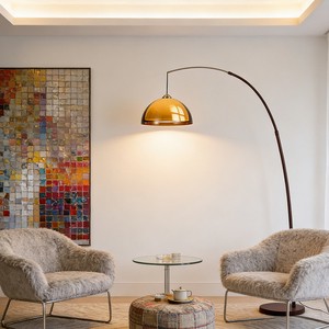 AB AModern Arc Floor with Amber Dome Shade Mid Overhanging Standing for Living Room Sofa Reading Light
