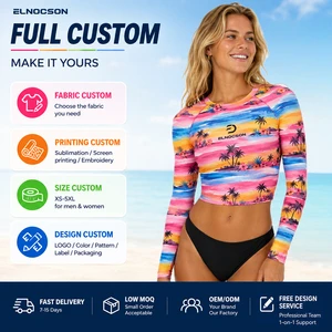 Custom Cropped UPF 50 Rash Guard Virgin Islands Women Long Sleeve Crew Neck Flatlock Seams Swim Rashguard Swimsuit Crop Top
