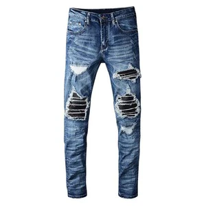 Custom Men's Denim Trousers Hip Hop Streetwear Eco-Friendly Cotton Regular Fit Straight Leg Screen Printed Light Wash Knitted
