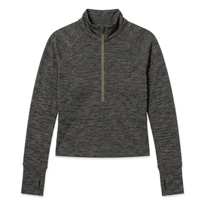 Premium Women's 100% Merino Wool Zip Pullover with Thumbholes Cropped Fit Heather Charcoal Performance Base Layer SustainableTop