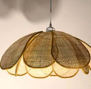 Customizable Size Environmentally Friendly Bamboo Long Lampshade Hand Woven Aesthetic High Brightness Ceiling Light Pendant Lamp