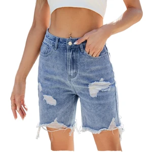 High Waist Women's Denim Jeans Sexy Summer Breathable Casual Shorts with Distressed Design