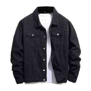 Men's Windproof 100% Cotton Denim Jacket with Turn-down Collar and Covered Buttons Casual Winter Design