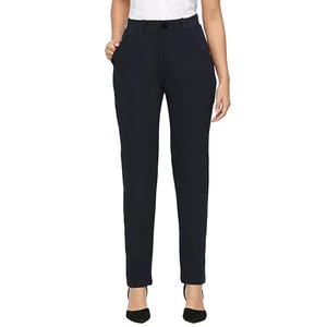 Wholesale Women's Winter Mid Elastic Waist Canvas Solid Color Straight Trouser Flat Front Windproof Breathable Eco-Friendly