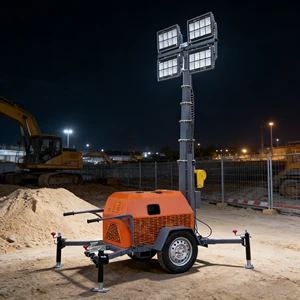 4x400W Diesel DC LED Light Tower Hydraulic Lift Portable Lighthouse Manual Telescopic Mast for Nighttime Work