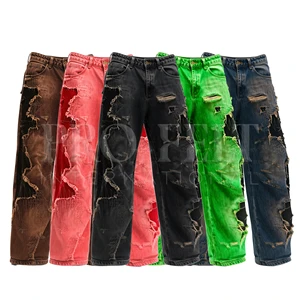 Heavy Distressed Black Baggy Jeans for Men's Plus Size Grunge Streetwear