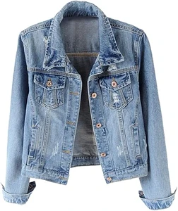 Women's Casual Washed Denim Jacket with Vintage Design Slim Fit Customizable Color & Logo High Quality