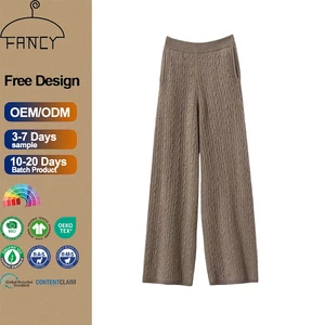 Autumn Winter New Women's Solid Color Wide Leg Straight Pants Anti-Pilling Knitted Casual Regular Fit Full Length