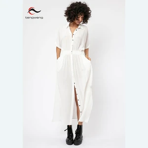 TW Cotton White Shirt Beach Blouse Sun protection Clothing Sheer Bikini Swimsuit Beach Cover up