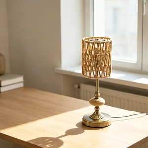 Wholesale Cordless Touch LED Table Lamp Hand Knitted Rope Cylinder Lampshade Retro Metal Bamboo Rechargeable Lamp For Hotel Cafe