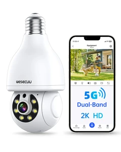 WESECUU 3MP Lightbulb Outdoor Home Security AI Alarm Wireless PTZ WIFI IP CCTV Night Vision Light Bulb Cameras