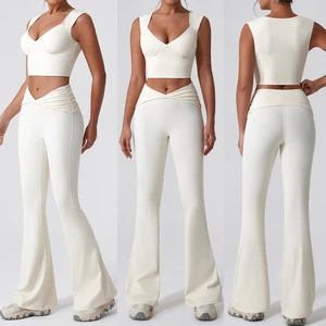 Custom Wholesale Plus Size Yoga Gym Wear Sleeveless 3 Piece Yoga Set Breathable Lightweight High Waist Yoga Sets for Women
