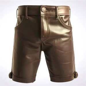 Mens Leather Shorts High Waist Loose Fit Trendy Street Style Bottoms Men Classic Leather Shorts