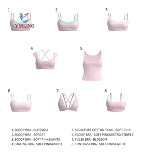 OEM Custom Wholesale Soft Pink Striped Workout Set Bra Shorts Skort Yoga Wear for Women