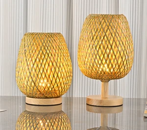 Handmade Bamboo Woven Table Lamp with Modern Design Electric Ambiance Light for Living Room Boho Style Beside Rattan Light