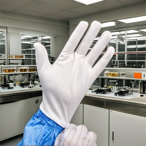 CAMCLEAN Electronic Cleanroom Safety Gloves Lint-Free Anti-Static Polyester Fiber ESD PU Thick 9 Inch