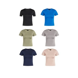 Plus Size Women's Summer Casual Crew Neck Short Sleeve Solid Color Breathable Knitted Cotton T-Shirt OEM Custom Embroidery Logo