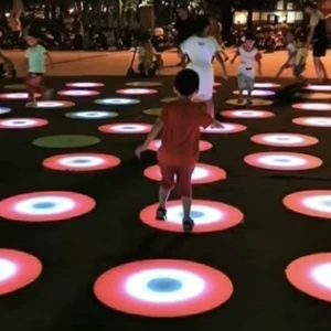 Amusement RGB 50cm Round LED Brick Light Park Interactive Games Floor Touch Sensitive Floor Lamp for Interactive Activity