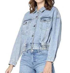 Best Stylish Women Denim Jacket Turn-down Collar Breathable Eco-Friendly Faded Color Ripped Style Cotton-Padded Knitted Jeans