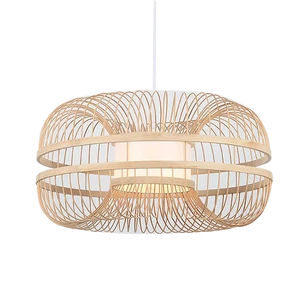 Modern Chinese Handmade Natural Woven Bamboo Chandelier Big Round Basket Lantern Pendant Lamps for Cafe and Restaurant
