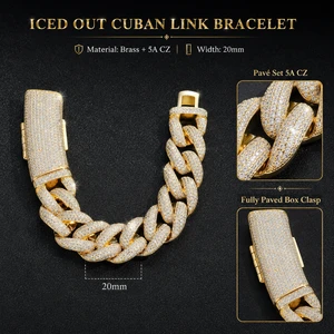 YYN 20MM Iced Out Miami Cuban Link Bracelet 5A CZ Micro Pave Hip Hop Jewelry Silver Rose Gold Men Bracelet