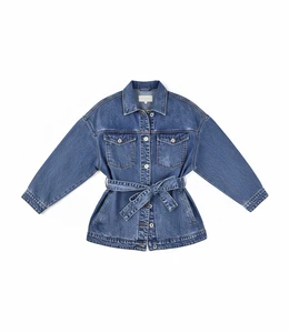 Women Oversized Denim Jacket with Belt Casual Loose Fit Long Sleeve Jean Coat Female Fashion Outwear Spring Autumn
