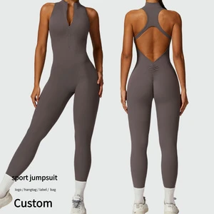 Quality Sleeveless Backless Sport Wear Jumpsuit With Zip Front One-Piece Yoga Bodysuit Women Active Dancing Gym Fitness Jumpsuit