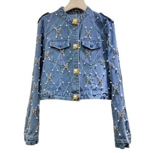 Wholesale Finished Latest Design OEM Women's Denim Jacket Autumn Outdoor Long Sleeve Breathable Eco-Friendly Cotton Comfortable