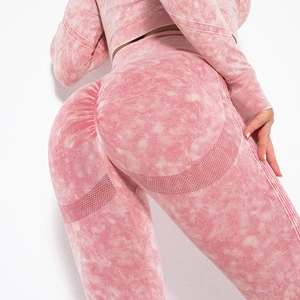 Women's Pants -Customized logo Floral Seamless Washed Yoga Pants Moisture-Wicking Peach Butt Workout Pants