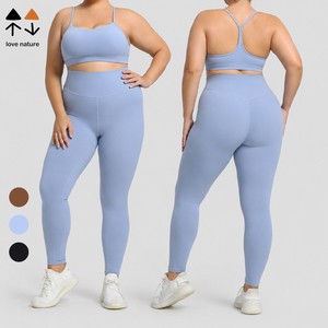 Custom OEM Buttery Soft Plus Size Yoga Set Women High Stretch Sports Bra Leggings Breathable Naked Feel Gym Activewear Set