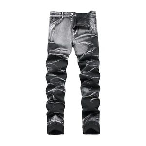 Plus Size Men's Slim Fit Distressed Straight Leg Denim Jeans Mid Waist Casual Washed Cotton Pants with Rivet Detailing 2026