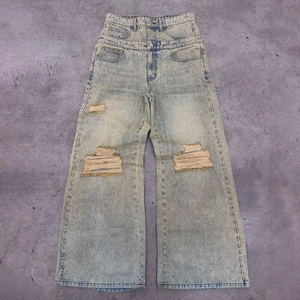 DiZNEW Custom Logo Men's Baggy Jeans Loose Fit High Waist Acid Wash Vintage Wide Legged Distressed Denim Pants