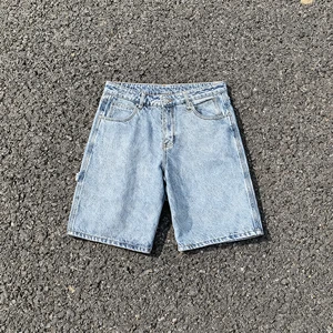 High Quality Men Cowboy Knee Length 100% Algodon Distressed Washed Raw Hem Denim Ripped Jeans Shorts Jorts