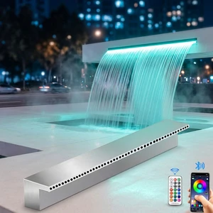 Custom LED RGB Stainless Steel Waterfall Fountain With Pool Spa Pond Outdoor Garden Decor