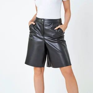Plus Size Women's Shorts 2022 Summer Casual Solid Color Pu Leather High Waist Fitted Slim Sexy Tight Shorts