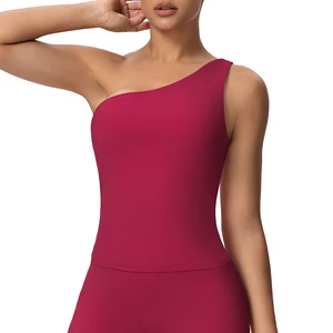 Women's Quick-Dry Yoga Top with Asymmetric Single Shoulder Waist-Cinching Seamless Sports Bra for Running & Fitness Sportswear