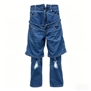 Custom Women's Double-Layer Denim Jeans Straight-leg Jeans Breathable Denim Jeans Plain Embroidery Craft