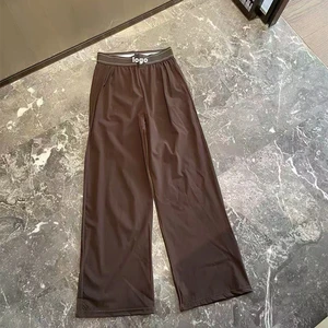 Women's Satin Bow Lace Quick-Dry Breathable High-Waisted Active Bottoms Regular Fit Casual Solid Color Wide-Leg Pants
