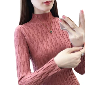 2024 Autumn/Winter Women's Sweater High Neckline Pattern with XL Size Casual Style Inner Layer Long Sleeved Bottom Shirt Top