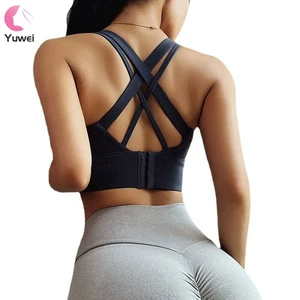 Tiktok New Custom Logo Push up Plus Size Active Wear Cross Yoga Top Women Padded Sport Bra