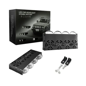 TECH-KING Car LED Grille Lights 12-80V 4 Lens DRL Fan Off-road Driving Work Light External Auxiliary 130W